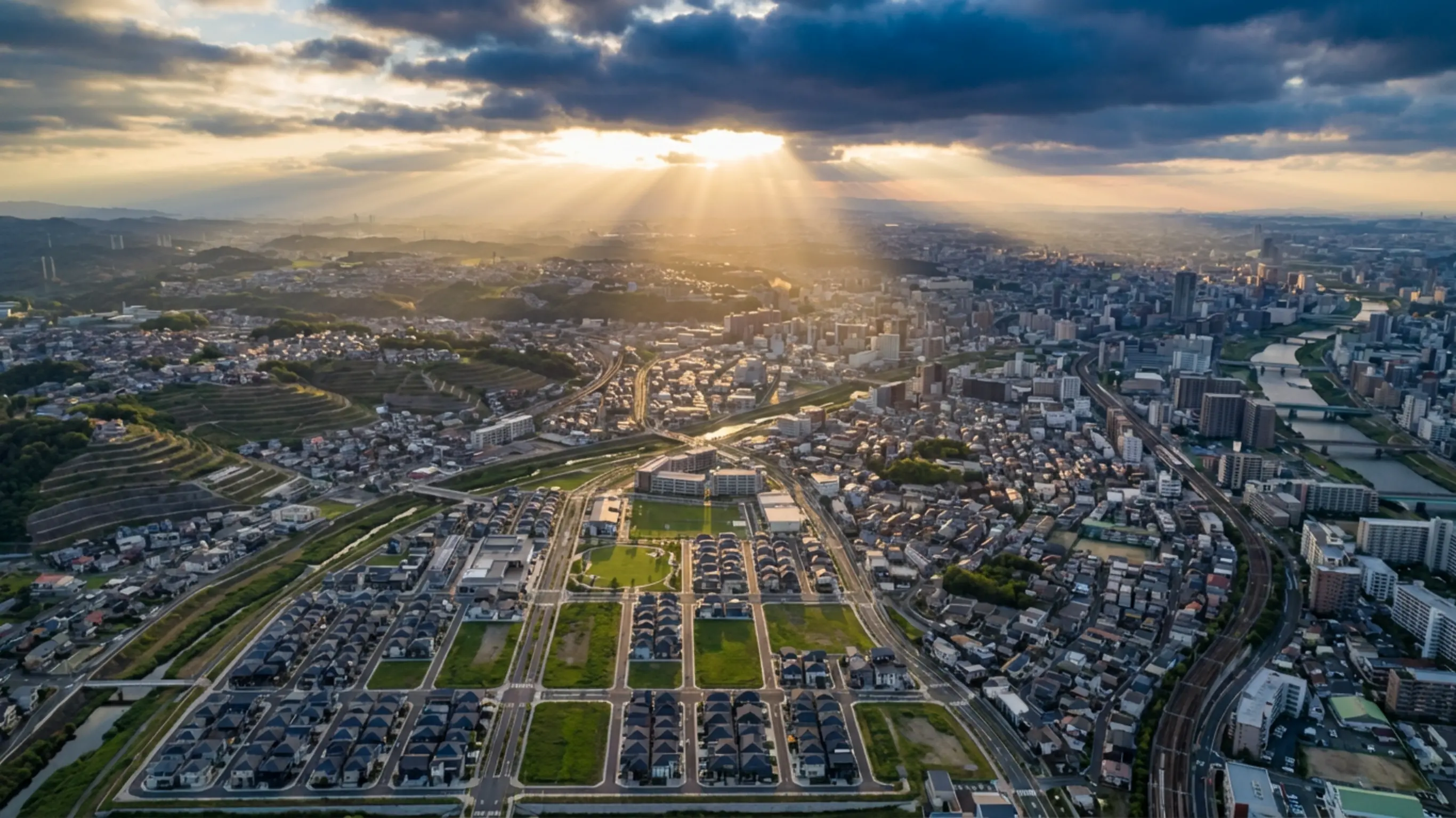 上空から撮影した街並みの画像